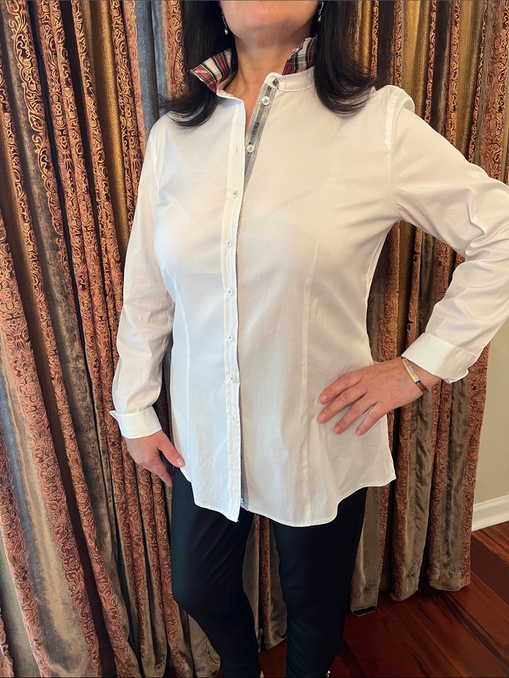 Gerry Weber Classic White Button-Down Shirt with Plaid Trim